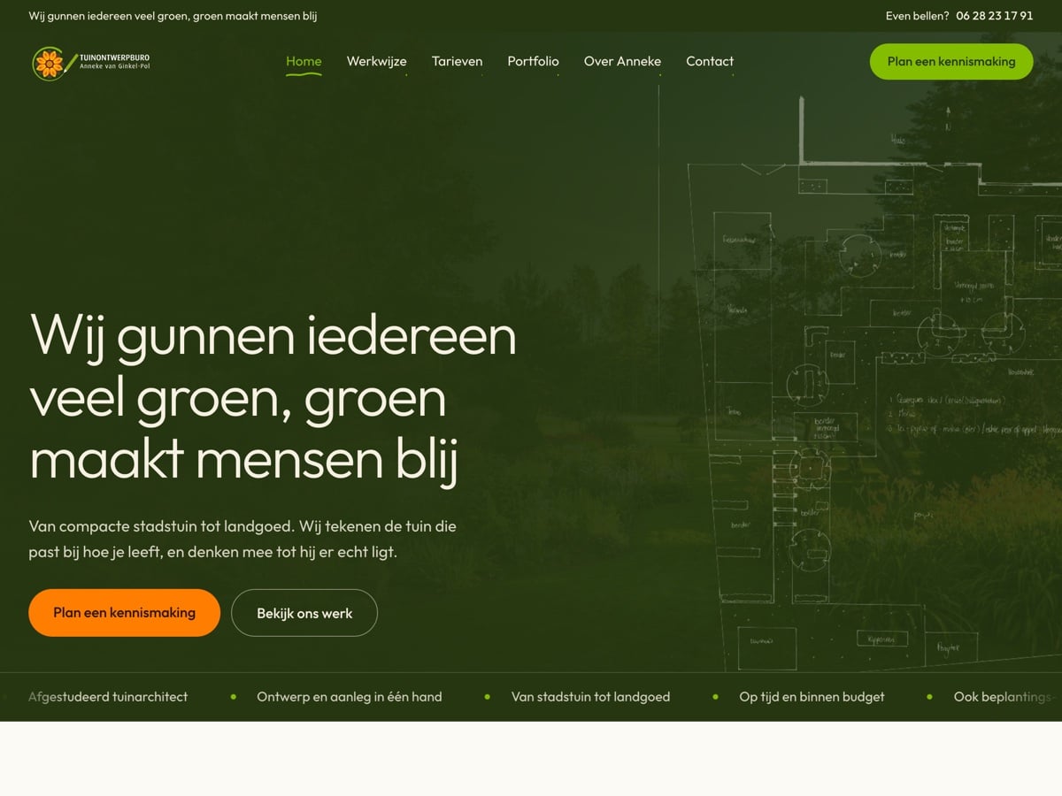 Screenshot van de website van Tuinontwerpburo